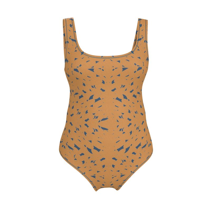 Clutter Collection - Activewear - Women - Swimsuit - Slithers Commotion Design - Whiskey Sour & Chambray