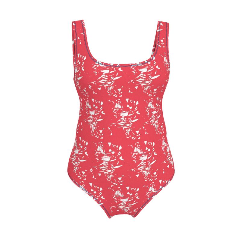 Activewear | Women | Swimsuit | Aspired Emergence Design White & Red Outline on Venetian Red | Breakthrough Collection