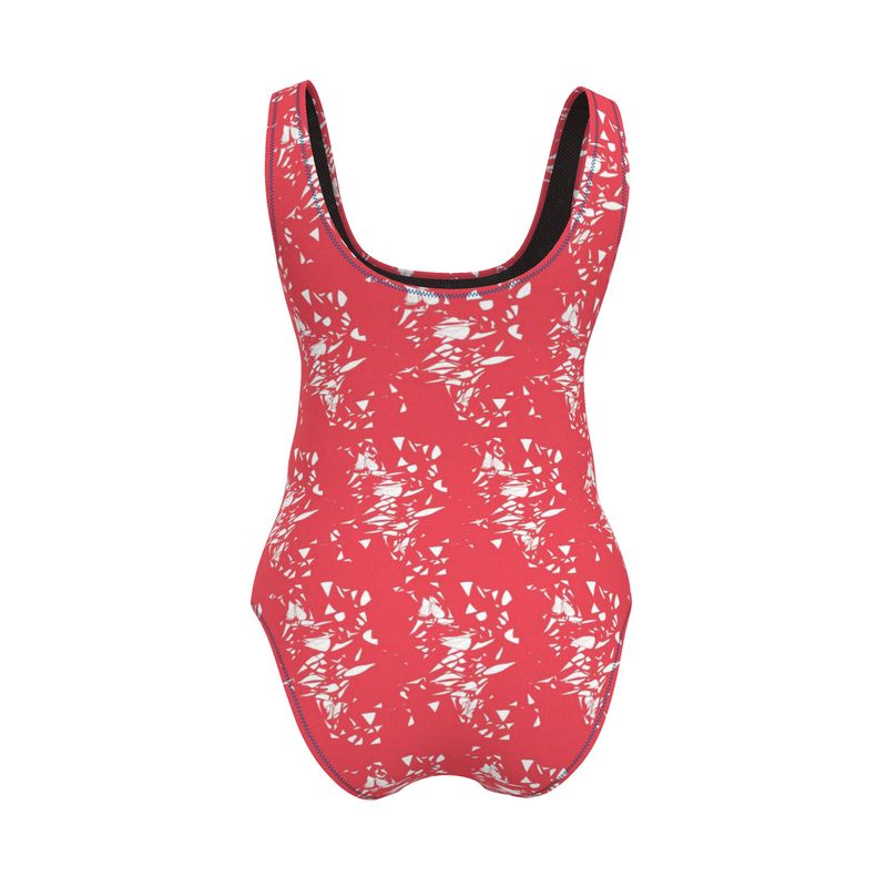 Activewear | Women | Swimsuit | Aspired Emergence Design White & Red Outline on Venetian Red | Breakthrough Collection