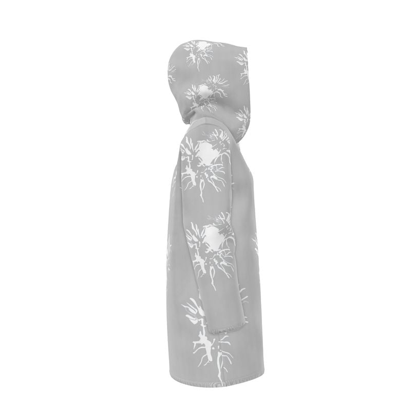 Women | Hooded Rain Mac | Abstract Whiskers Design Grey & White | Outline Collection