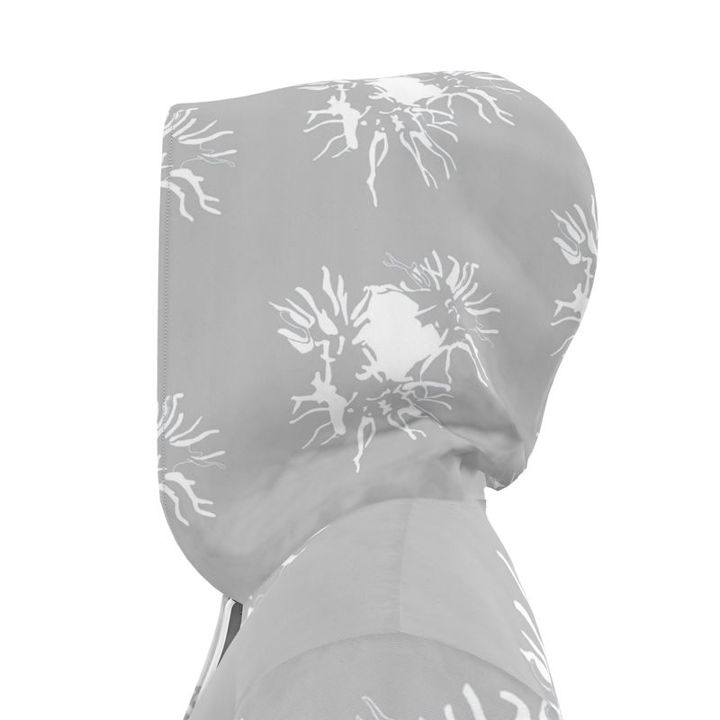 Women | Hooded Rain Mac | Abstract Whiskers Design Grey & White | Outline Collection