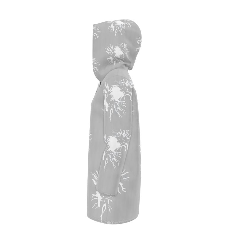 Women | Hooded Rain Mac | Abstract Whiskers Design Grey & White | Outline Collection