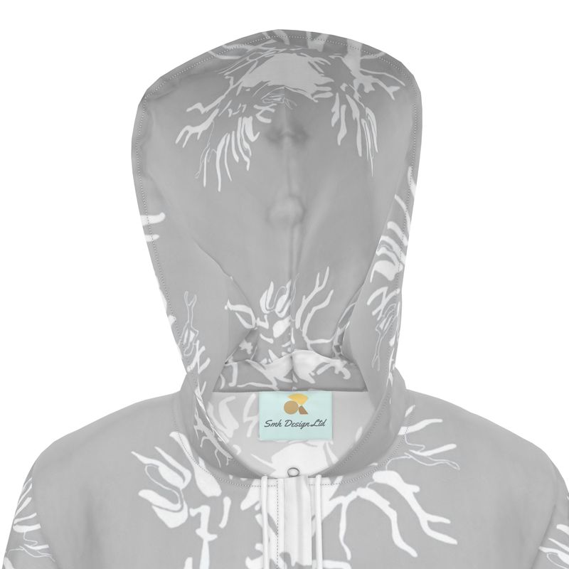 Women | Hooded Rain Mac | Abstract Whiskers Design Grey & White | Outline Collection