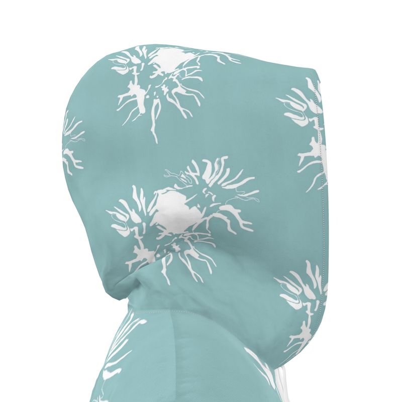 Women | Hooded Rain Mac | Abstract Whiskers Design Shadow Green & White | Outline Collection