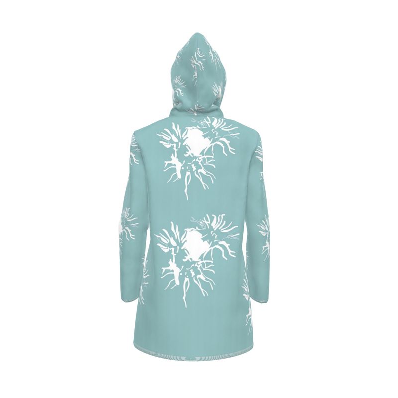 Women | Hooded Rain Mac | Abstract Whiskers Design Shadow Green & White | Outline Collection