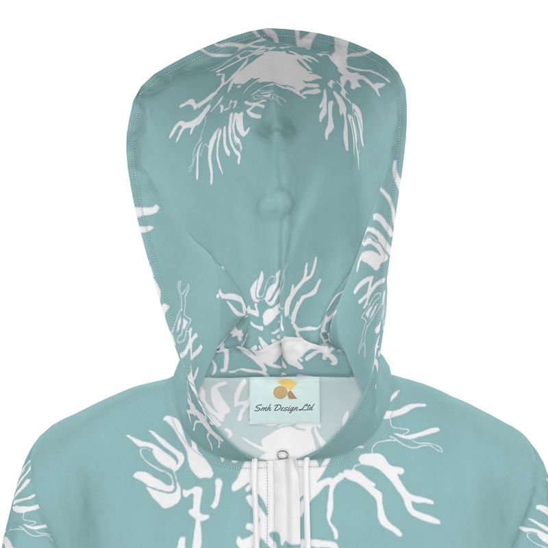 Women | Hooded Rain Mac | Abstract Whiskers Design Shadow Green & White | Outline Collection