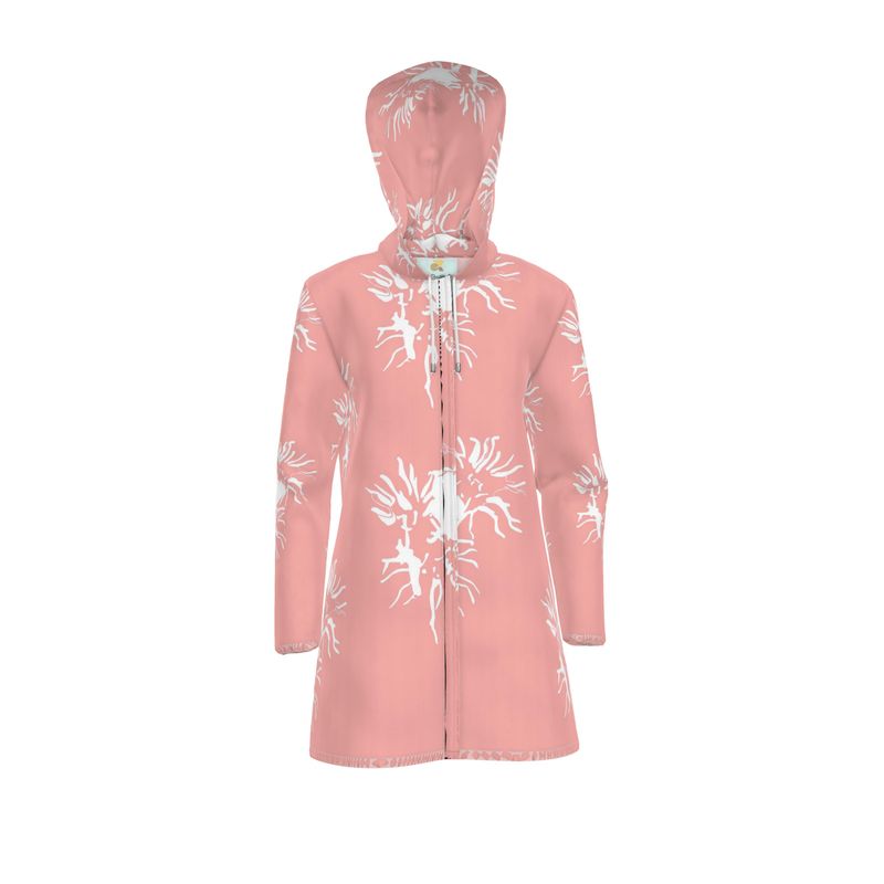 Women | Hooded Rain Mac | Abstract Whiskers Design Sundown & White | Outline Collection