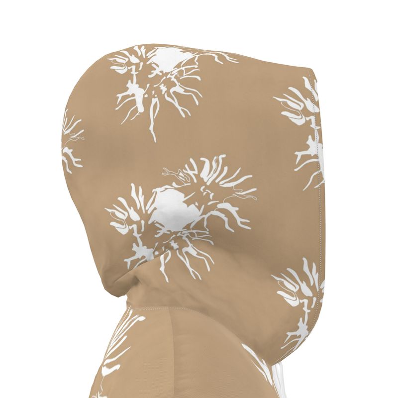 Women | Hooded Rain Mac | Abstract Whiskers Design Rodeo Dust & White | Outline Collection
