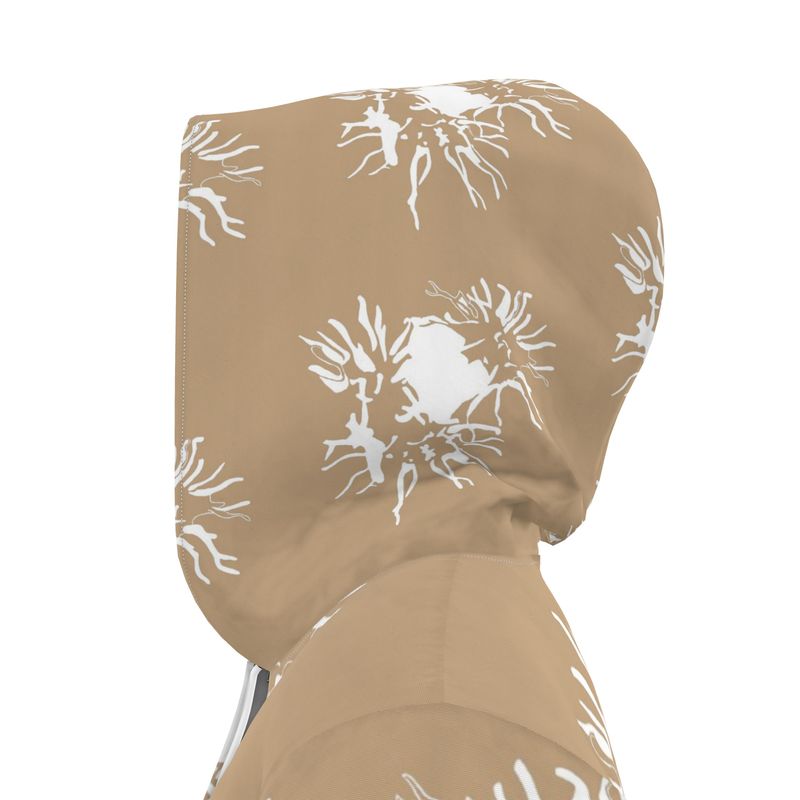 Women | Hooded Rain Mac | Abstract Whiskers Design Rodeo Dust & White | Outline Collection