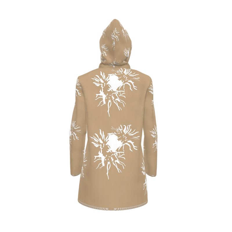 Women | Hooded Rain Mac | Abstract Whiskers Design Rodeo Dust & White | Outline Collection