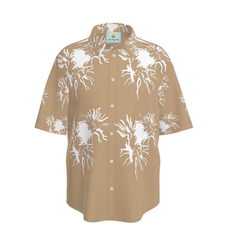 Men | Short Sleeve Shirt | Abstract Whiskers Design | White on Rodeo Dust | Outline Collection