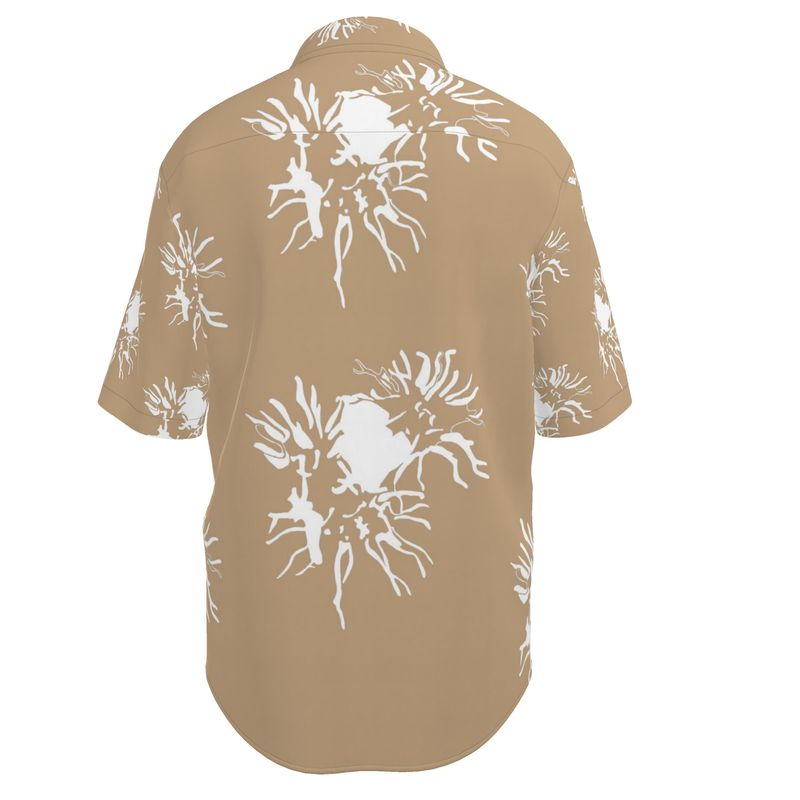 Men | Short Sleeve Shirt | Abstract Whiskers Design | White on Rodeo Dust | Outline Collection