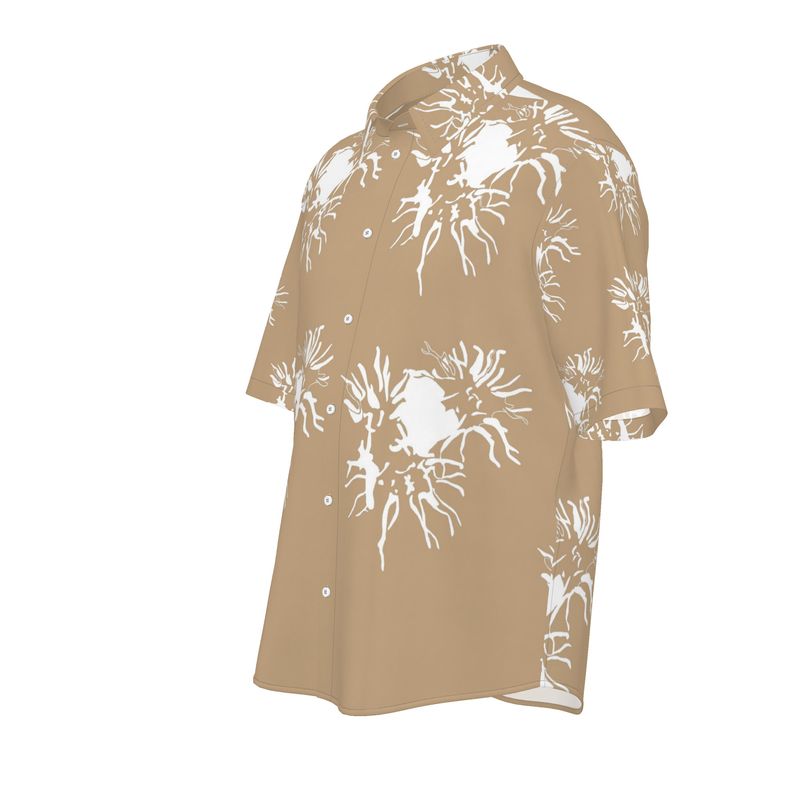 Men | Short Sleeve Shirt | Abstract Whiskers Design | White on Rodeo Dust | Outline Collection