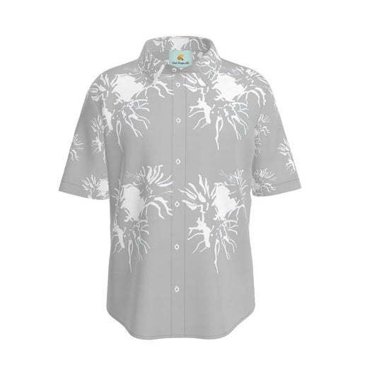 Men | Short Sleeve Shirt | Abstract Whiskers Design | White on Grey 80% | Outline Collection