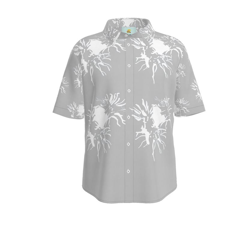 Men | Short Sleeve Shirt | Abstract Whiskers Design | White on Grey 80% | Outline Collection