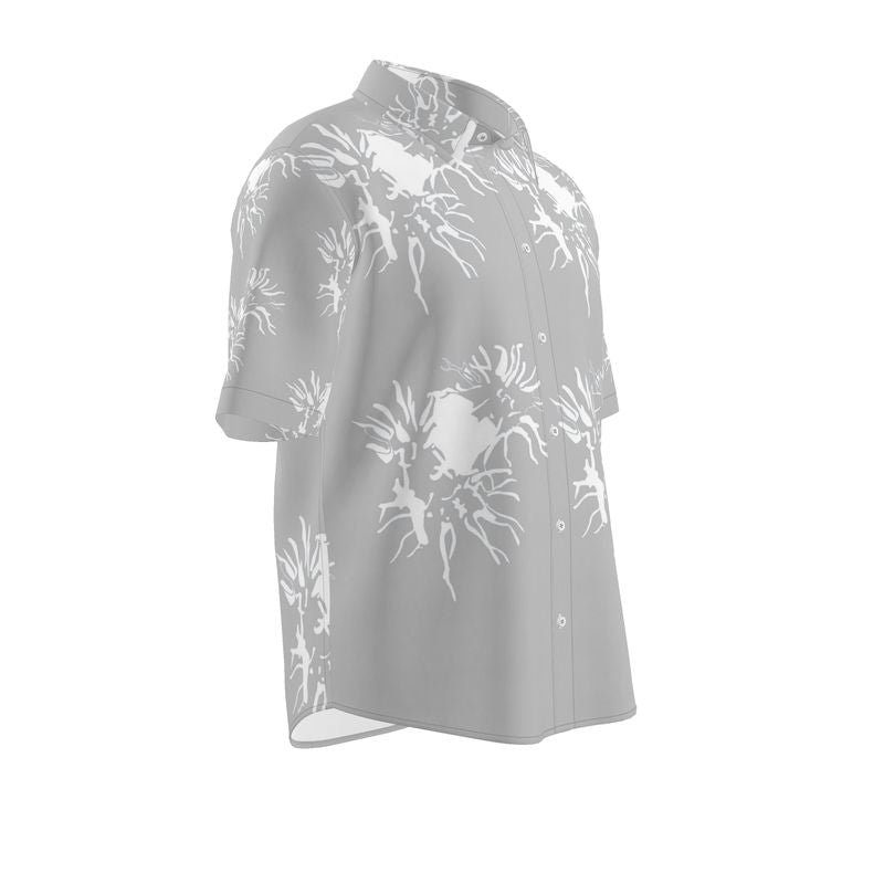 Men | Short Sleeve Shirt | Abstract Whiskers Design | White on Grey 80% | Outline Collection
