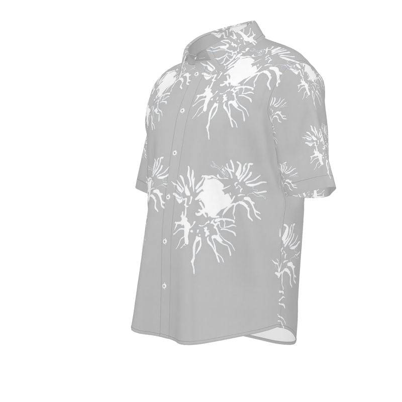 Men | Short Sleeve Shirt | Abstract Whiskers Design | White on Grey 80% | Outline Collection