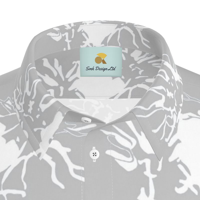 Men | Short Sleeve Shirt | Abstract Whiskers Design | White on Grey 80% | Outline Collection