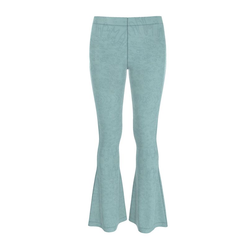 Women | High Waisted Flared Leggings | Profile Explosion Design Shadow Green| Outline Collection