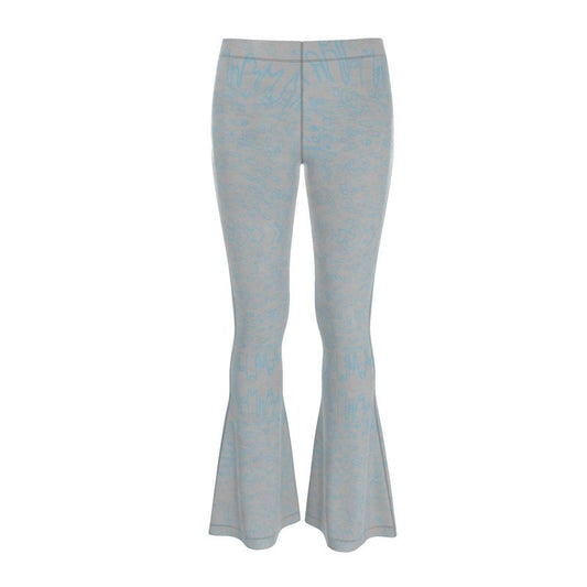 Women | High Wasted Flared Leggings | Profile Explosion Design Grey  & Cornflower| Outline Collection