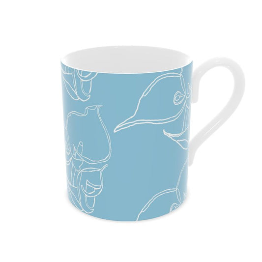 Homeware Accessories | Bone China Mug | 3D Silhouette Design Cornflower & White | Outline Collection