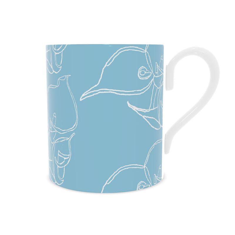 Homeware Accessories | Bone China Mug | 3D Silhouette Design Cornflower & White | Outline Collection