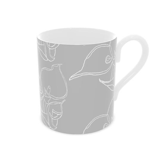 Homeware Accessories | Bone China Mug | 3D Silhouette Design Grey & White | Outline Collection
