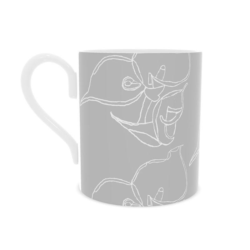 Homeware Accessories | Bone China Mug | 3D Silhouette Design Grey & White | Outline Collection