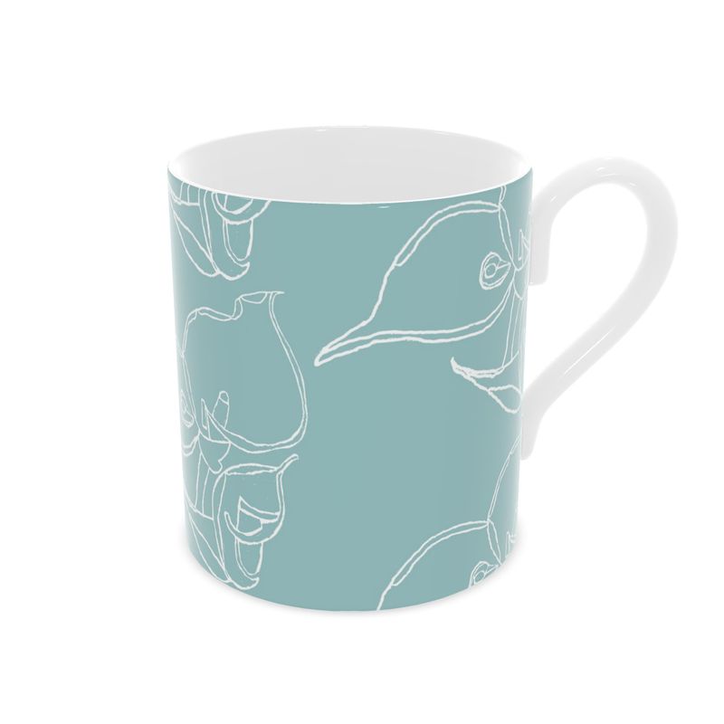 Homeware Accessories | Bone China Mug | 3D Silhouette Design Shadow Green & White – Outline Collection