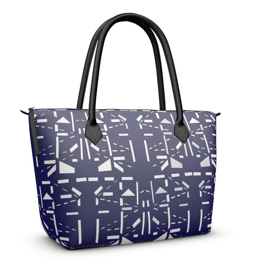 Bags | Women | Leather & Satin Zip Top Handbag | Criss Cross Views Design Navy/white | Views in the City Collection