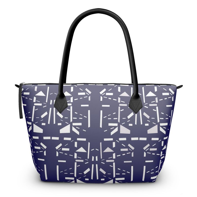 Bags | Women | Leather & Satin Zip Top Handbag | Criss Cross Views Design Navy/white | Views in the City Collection