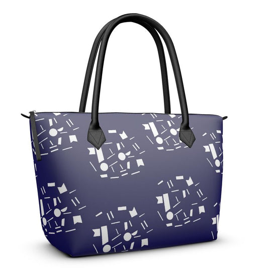 Bags | Women | Leather & Satin Zip Top Handbag | Random Vistas Design in Navy/White | Views in the City Collection