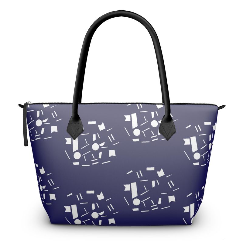 Bags | Women | Leather & Satin Zip Top Handbag | Random Vistas Design in Navy/White | Views in the City Collection