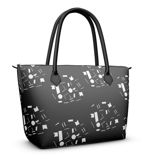 Bags | Women | Leather & Satin Zip Top Handbag | Random Vistas Design | Black/White | Views in the City Design