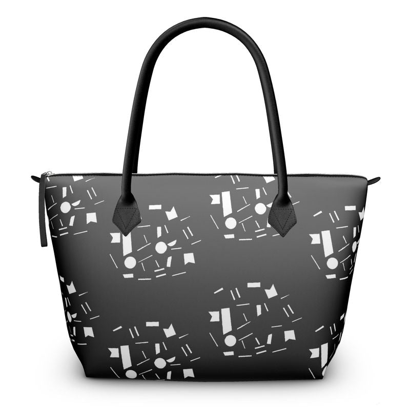 Bags | Women | Leather & Satin Zip Top Handbag | Random Vistas Design | Black/White | Views in the City Design