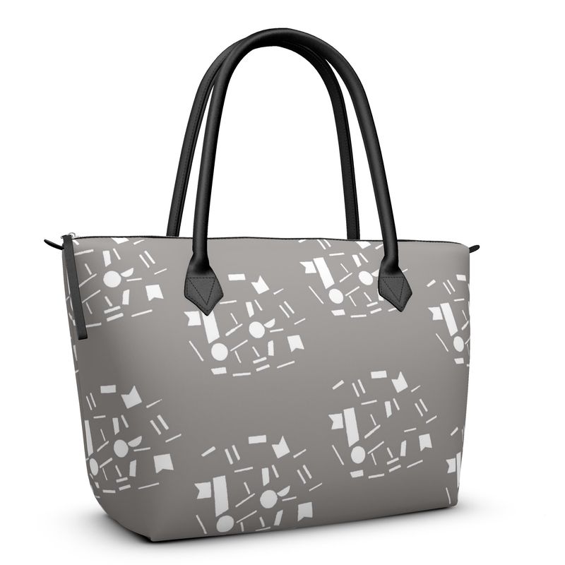 Bags | Women | Leather & Satin Zip Top Handbag | Random Vistas Design Grey/White | Views in the City Collection