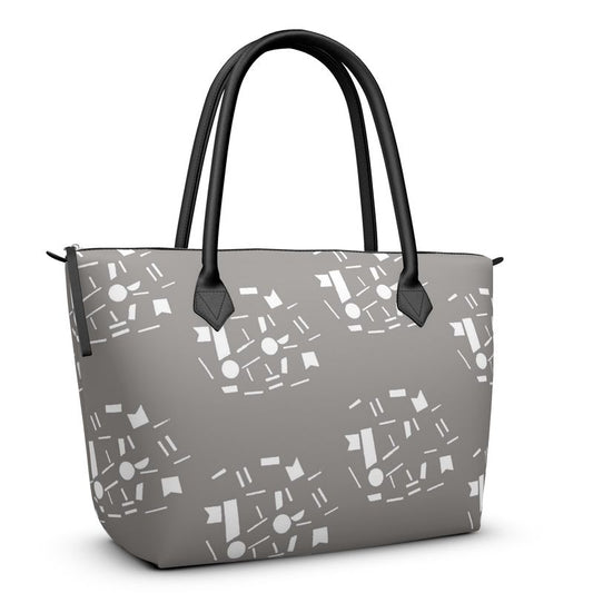 Bags | Women | Leather & Satin Zip Top Handbag | Random Vistas Design Grey/White | Views in the City Collection