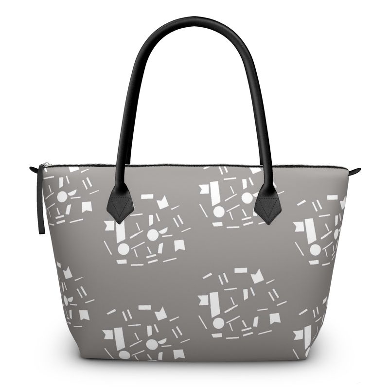 Bags | Women | Leather & Satin Zip Top Handbag | Random Vistas Design Grey/White | Views in the City Collection