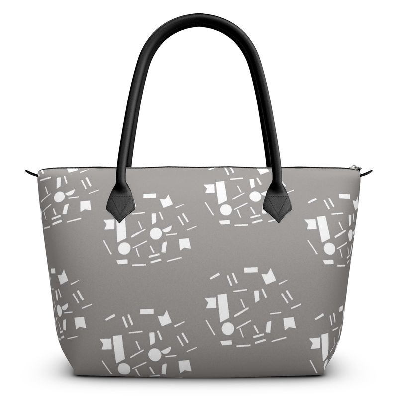 Bags | Women | Leather & Satin Zip Top Handbag | Random Vistas Design Grey/White | Views in the City Collection