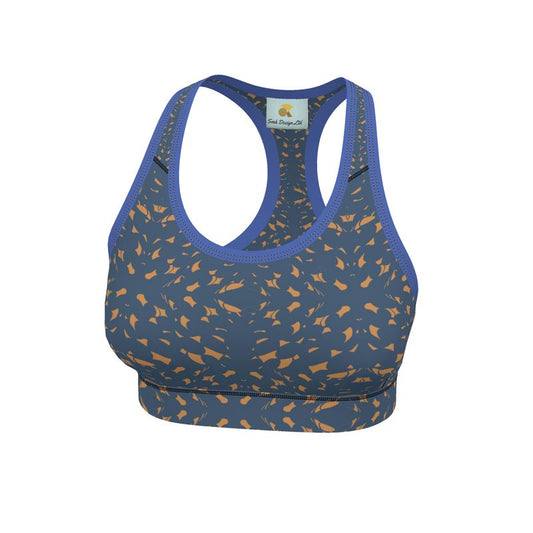 Autumn Arrival | Women | Sports Bra | Slithers Commotion Design Whiskey Sour & Chambray | Clutter Collection