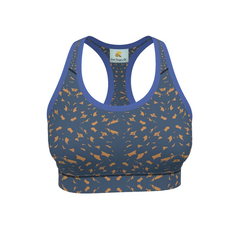 Autumn Arrival | Women | Sports Bra | Slithers Commotion Design Whiskey Sour & Chambray | Clutter Collection