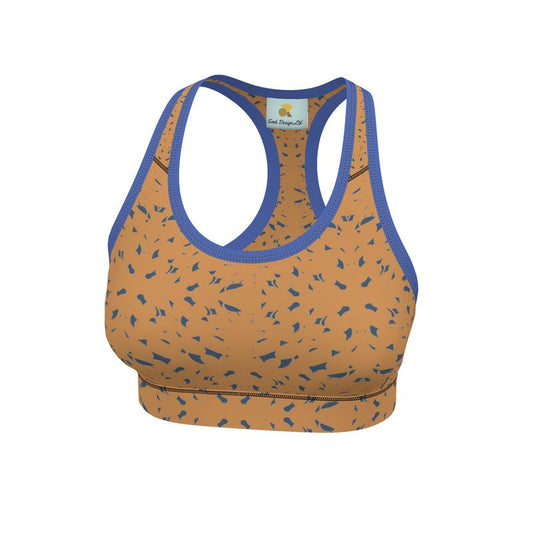 Autumn Arrival | Women | Sports Bra | Slithers Commotion Design Chambray & Whiskey Sour | Clutter Collection