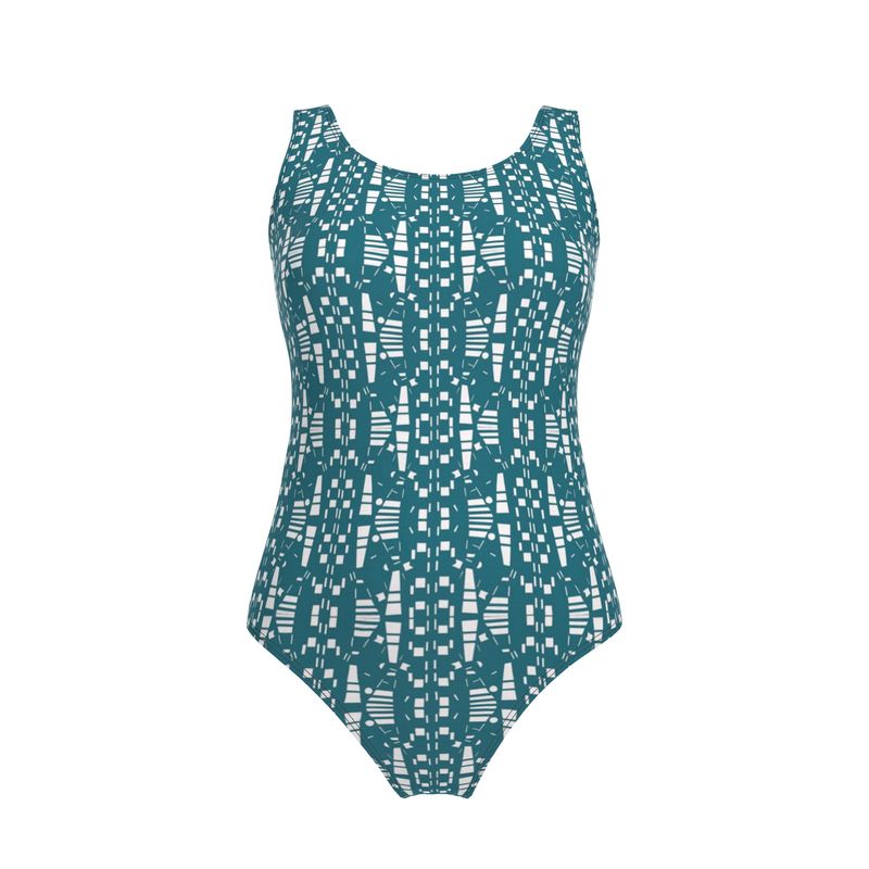 Activewear - Views in the City Collection - Women - Swimsuit - City Views Design - Dark Teal & White