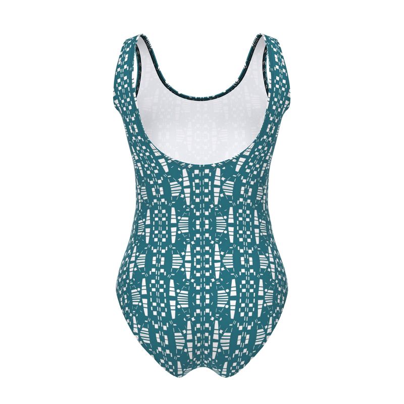 Activewear - Views in the City Collection - Women - Swimsuit - City Views Design - Dark Teal & White