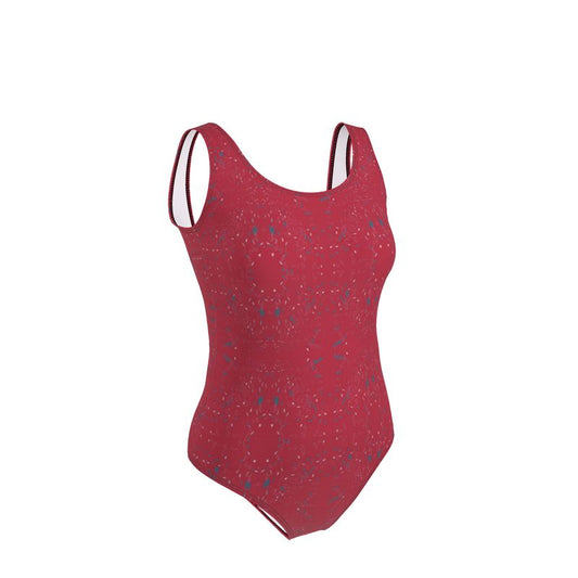 Activewear - Clutter Collection - Women - Swimsuit - Scatter Path Design - Cardinal Red & Multi