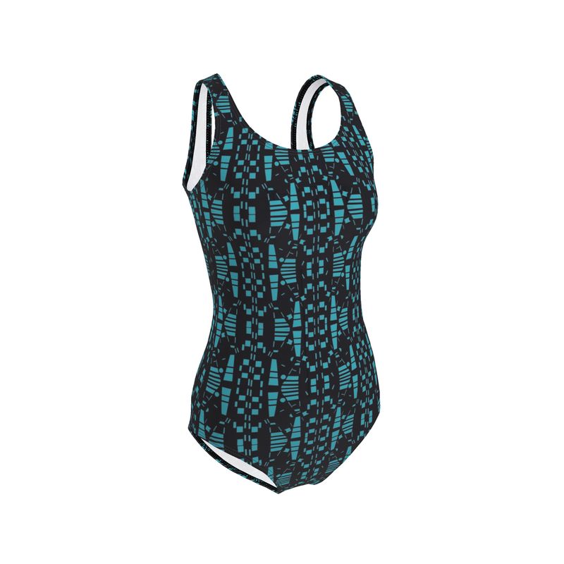 Activewear - Views in the City Collection - Women - Swimsuit - City Views Design - Black & Light Teal