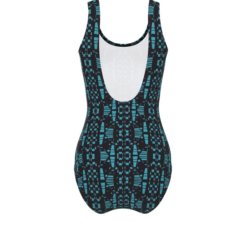 Activewear - Views in the City Collection - Women - Swimsuit - City Views Design - Black & Light Teal