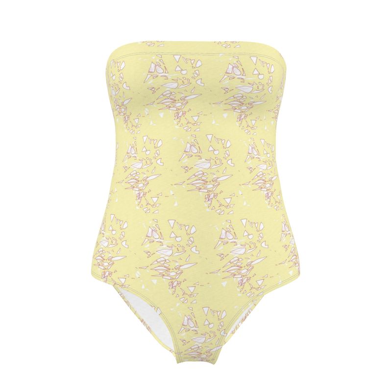 Women | Strapless Swimsuit | Aspired Emergence Design White & Red Outline on Chamois  | Breakthrough Collection
