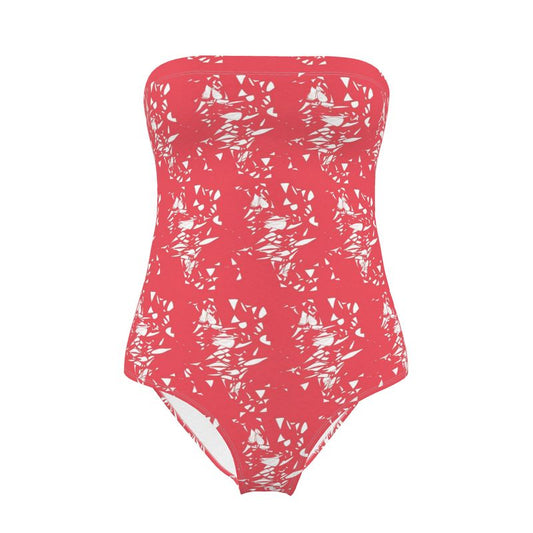 Women | Strapless Swimsuit | Aspired Emergence Design White & Red Outline on Venetian Red | Breakthrough Collection
