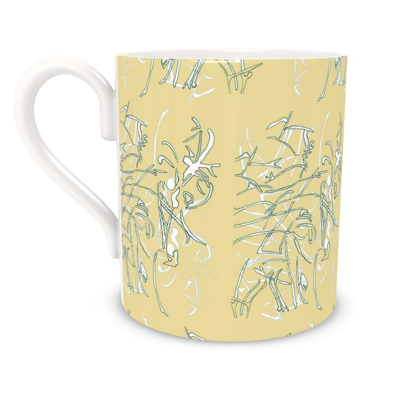 Homeware Accessories | Bone China Mug | Intensified Resilience Design Sandwisp Green & White Outline  | Breakthrough Collection